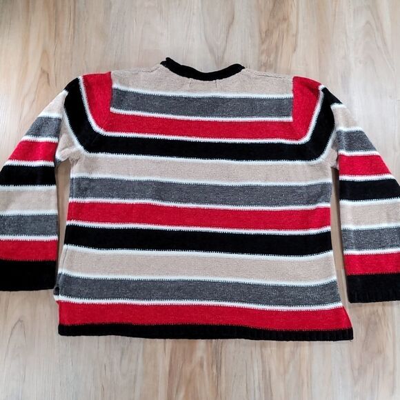 🔹️Sag Harbor Black, Cream, & Red Striped Ultra Soft Long Sleeve Sweater XLarge - Picture 2 of 9
